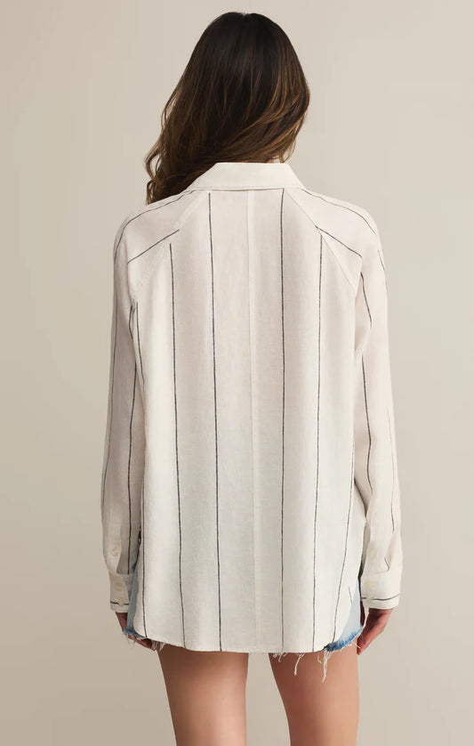 Perfect Linen Striped Top - White