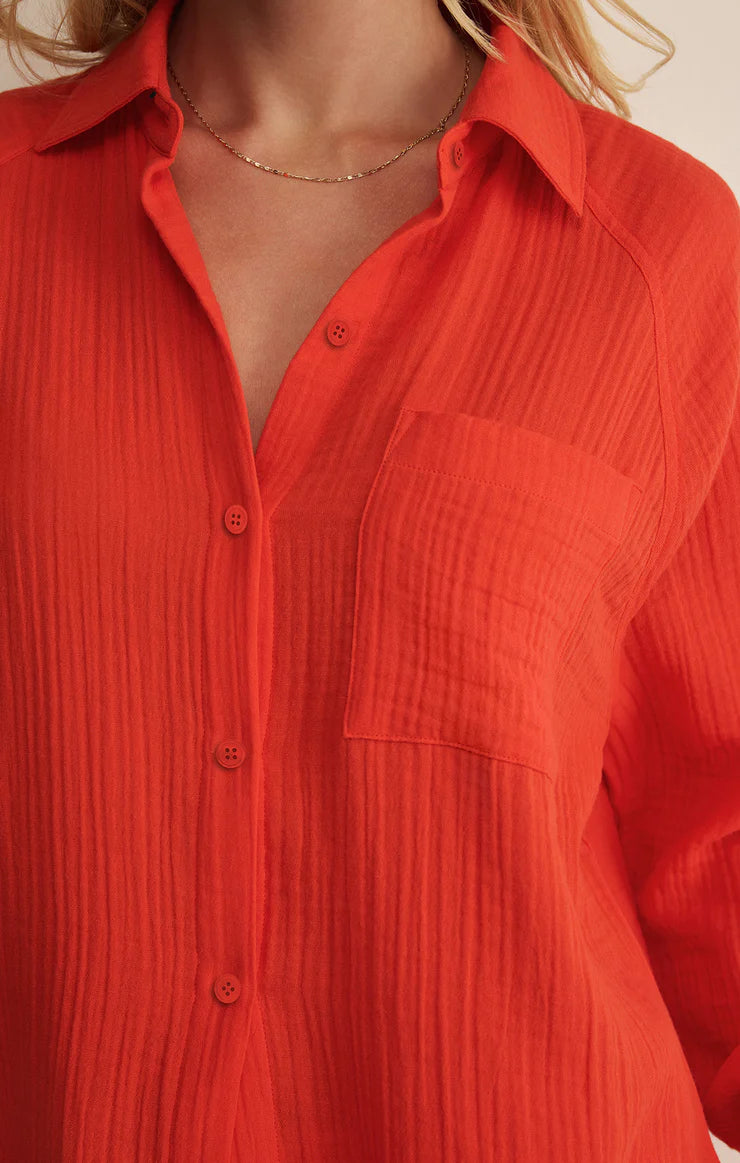 The Perfect Airy Gauze Button Up - Lychee