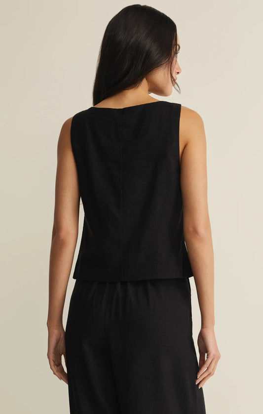 Roman Linen Vest - Black