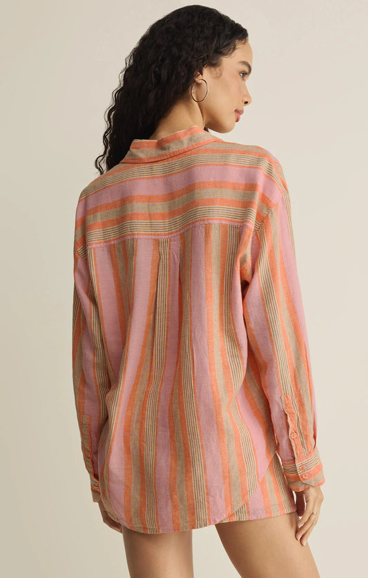 The Perfect Striped Linen Button Up - Tiger Lily