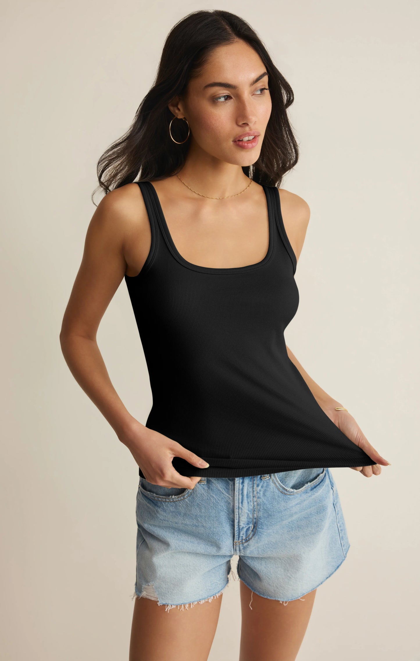 Renae Rib Tank Top - Black