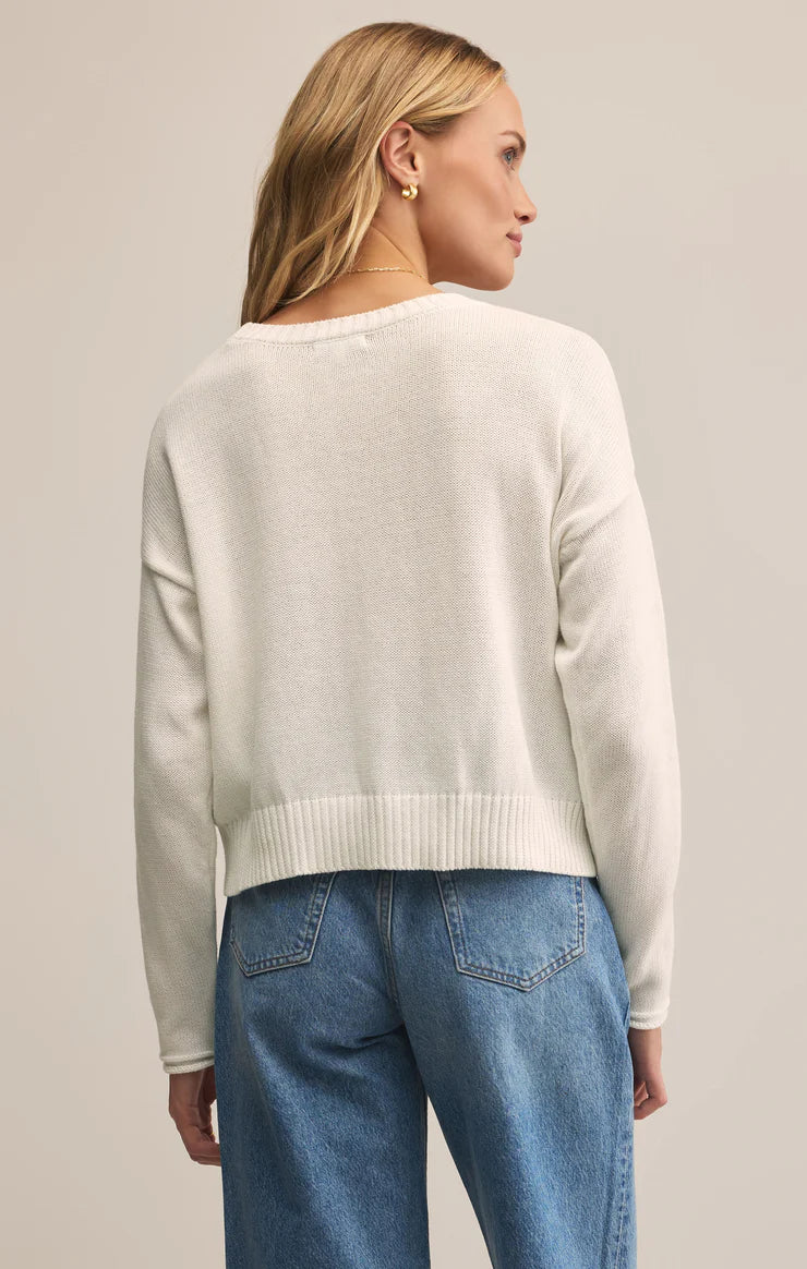 Sienna Lucky Star Embroidered Sweater - White
