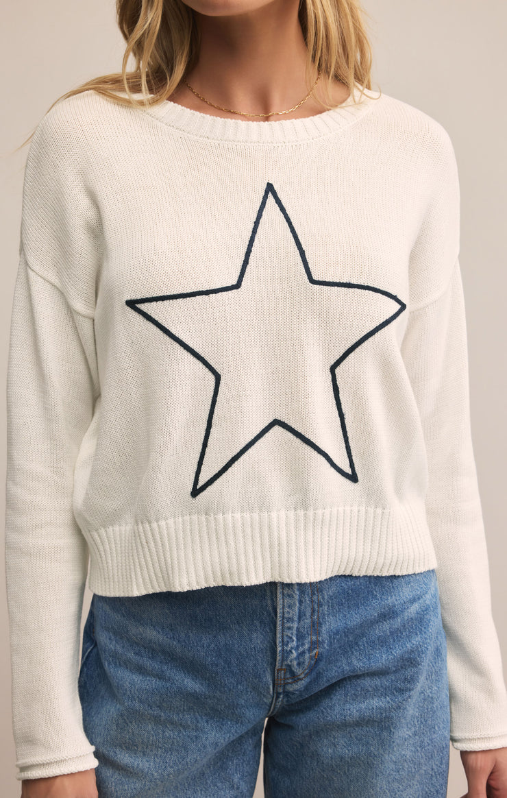 Sienna Lucky Star Embroidered Sweater - White
