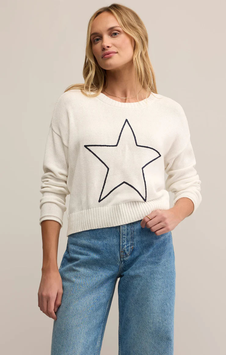 Sienna Lucky Star Embroidered Sweater - White