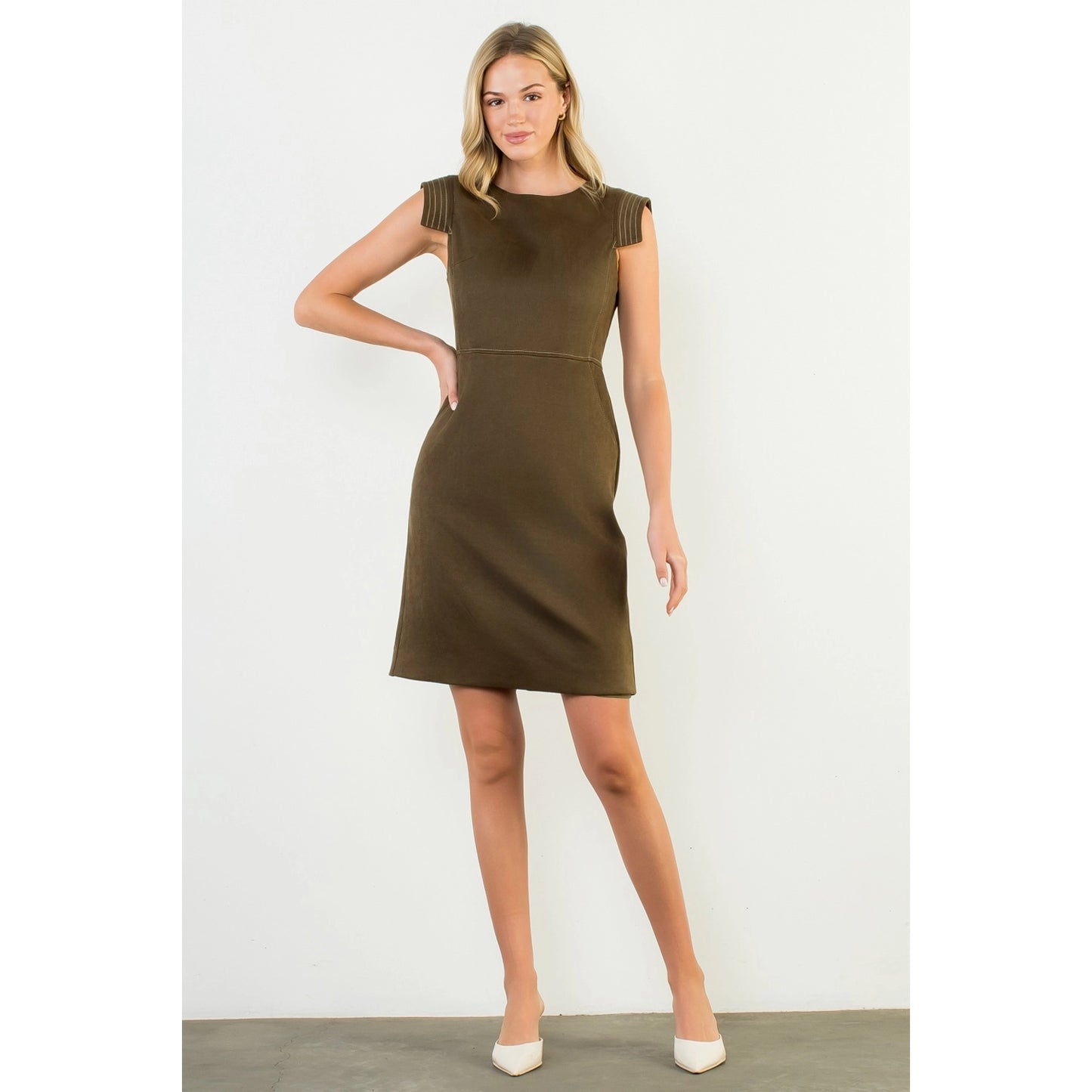 Sleeveless Suede Dress - Olive