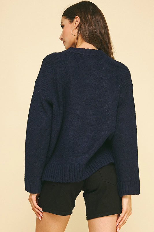 Star Knit Oversized Sweater - Navy/Cream