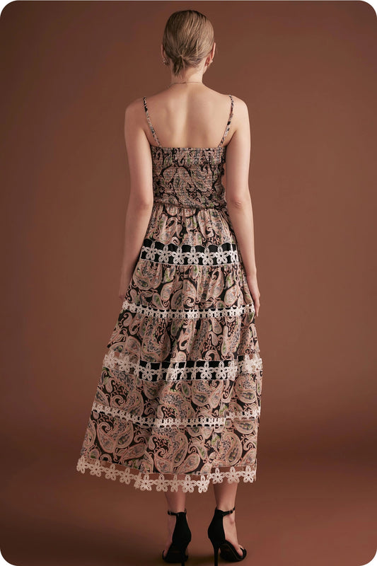 Posh Paisley Eyelet Lace Midi Dress - Black Multi