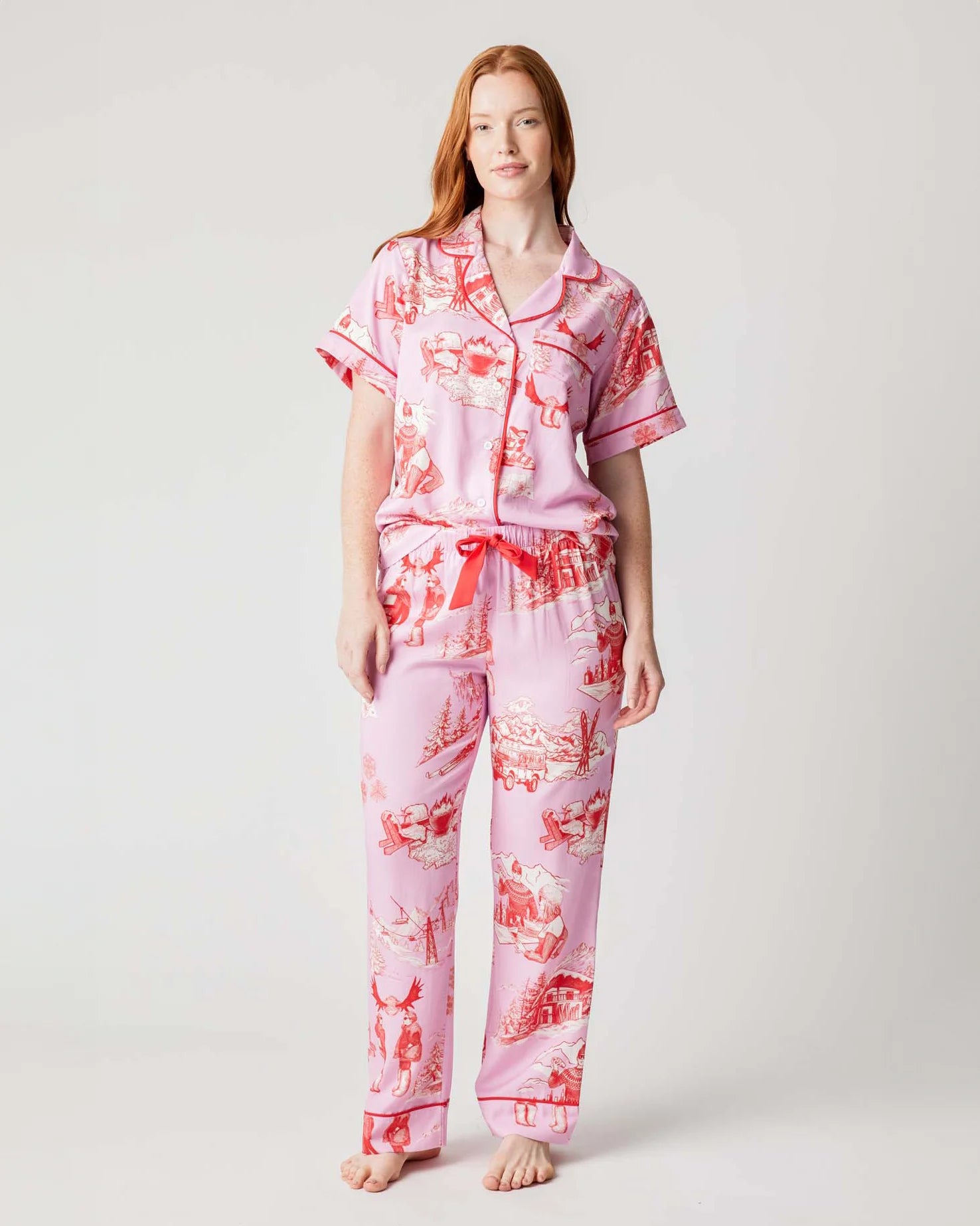KATIE KIME Apres Ski Toile Pajama Pants Set Lilac Cranberry Spinout