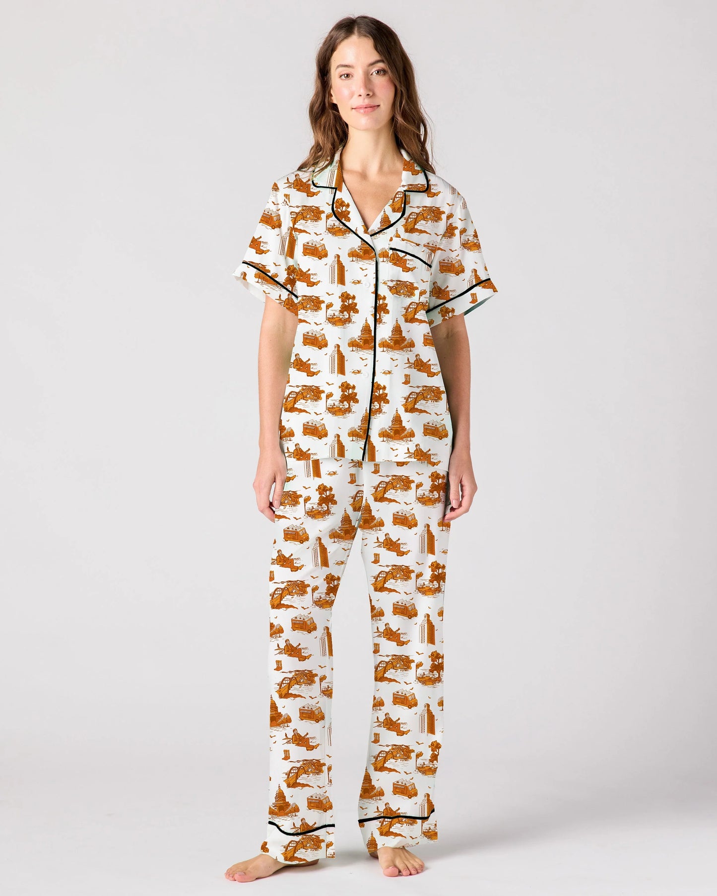 Austin Toile Pajama Pants Set - Burnt Orange