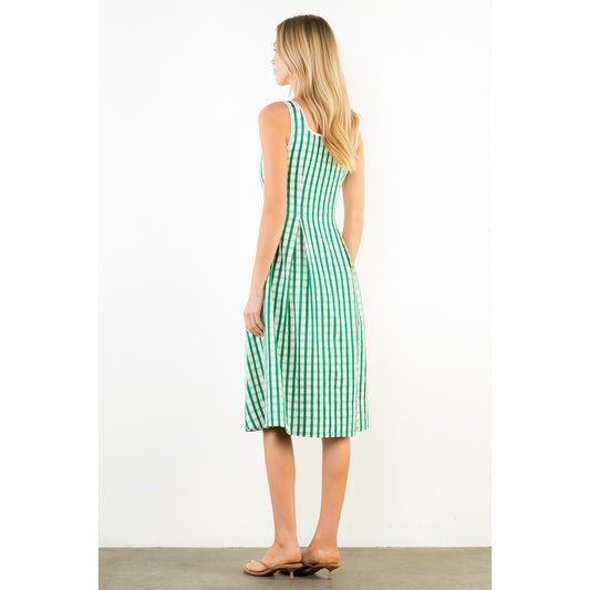 Thin Strap Gingham Pattern Dress - Green