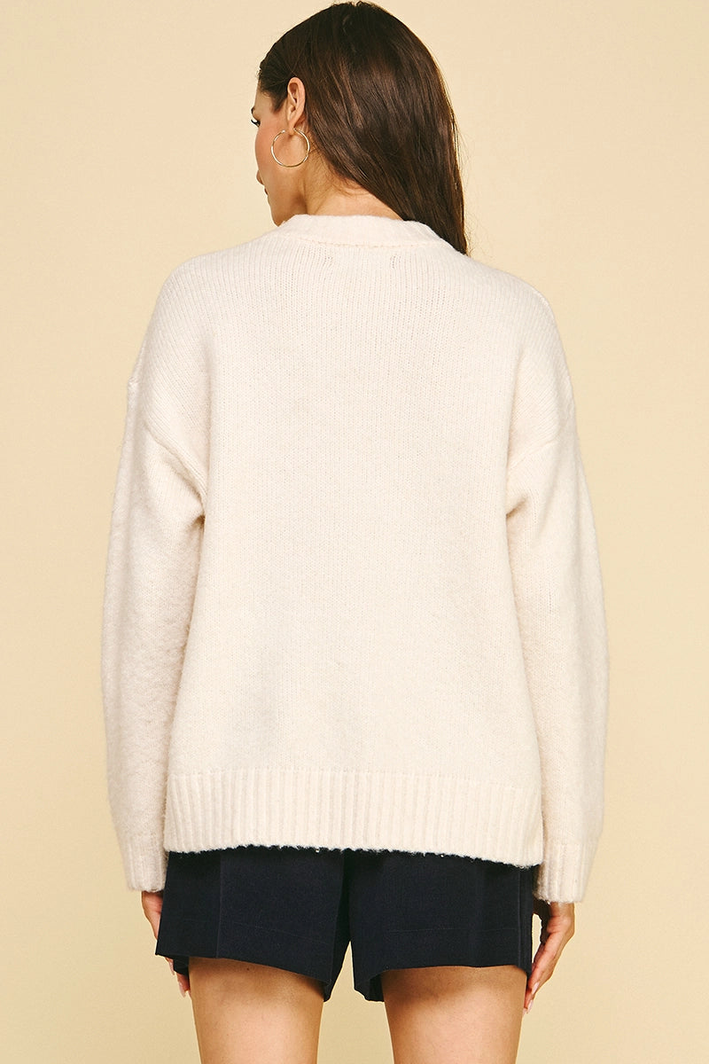 Star Knit Oversized Sweater - Cream/Navy