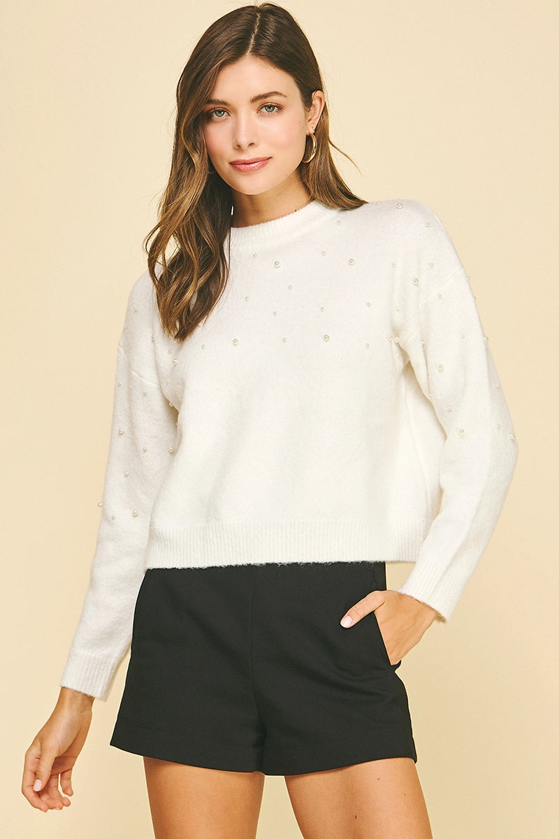 Pearl Embroidered Knit Sweater - Ivory