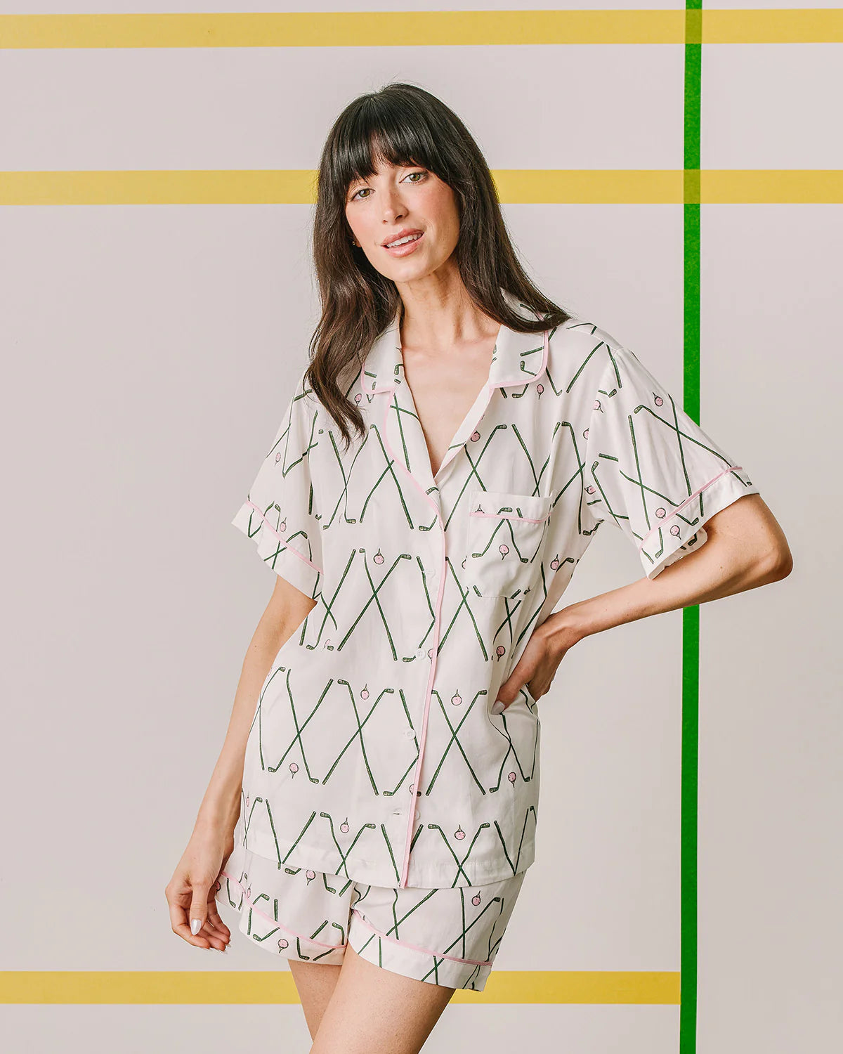 KATIE KIME - Birdie Pajama Shorts Set- Pink/Green