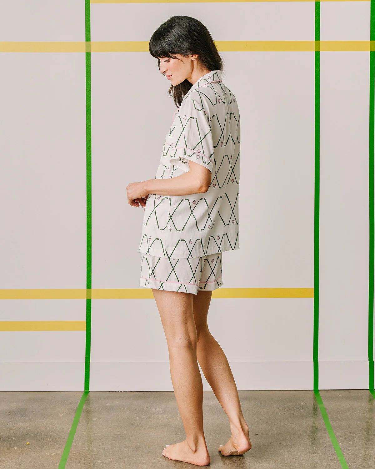 KATIE KIME - Birdie Pajama Shorts Set- Pink/Green