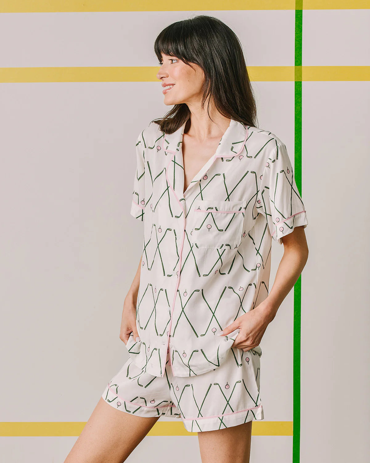 KATIE KIME - Birdie Pajama Shorts Set- Pink/Green