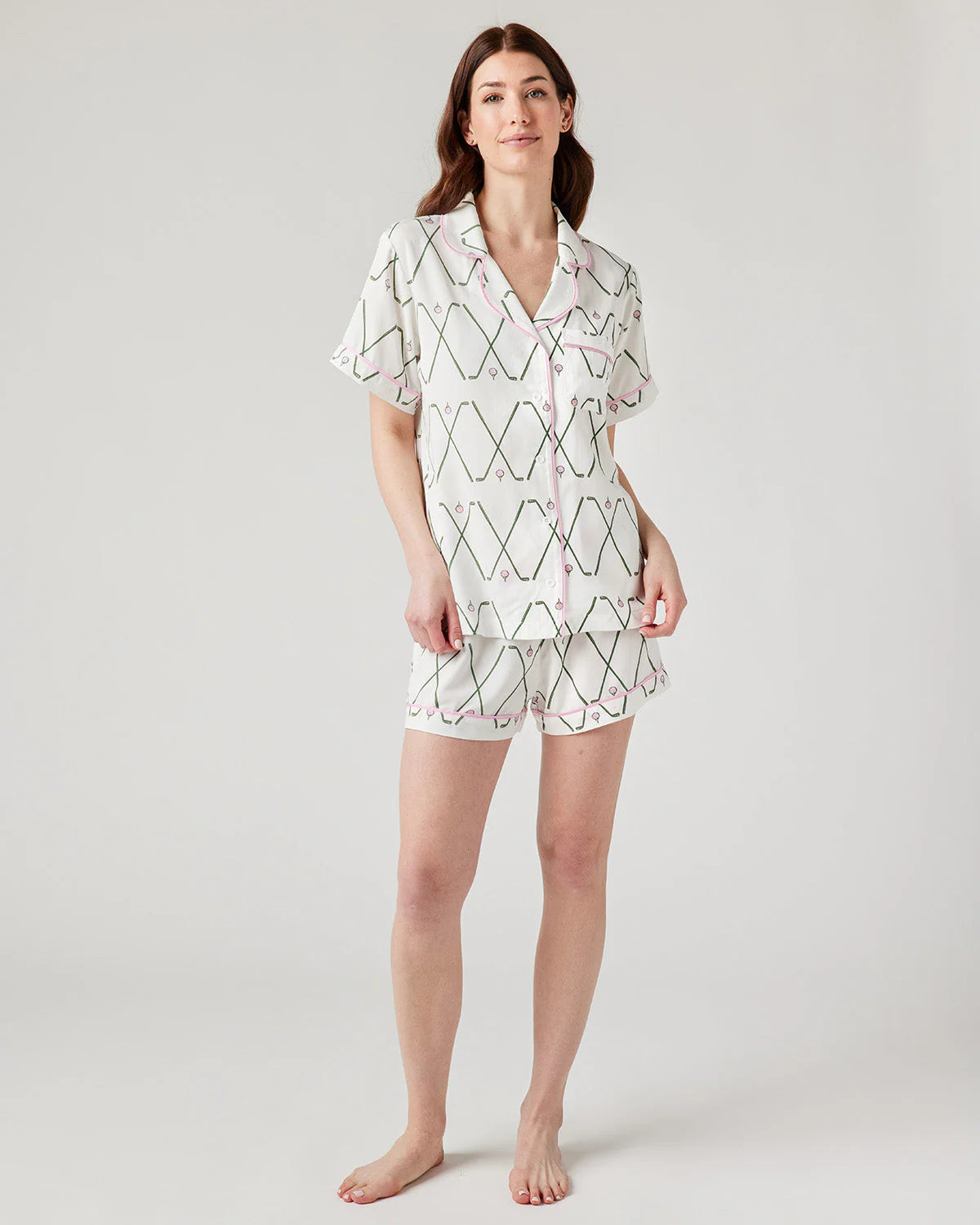 KATIE KIME - Birdie Pajama Shorts Set- Pink/Green