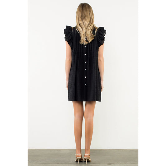 Button Back Flutter Sleeve Dress - Black