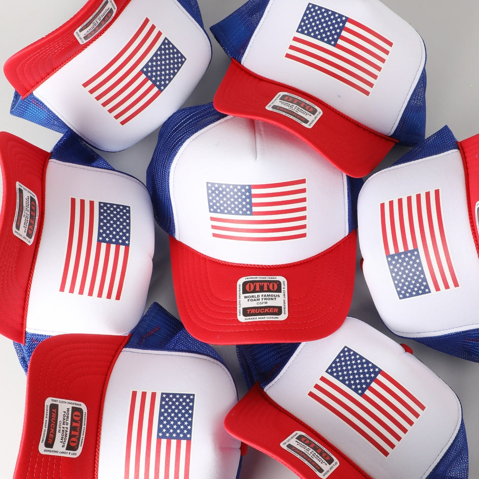 USA Flag High Quality Logo Print Foam Trucker Hat