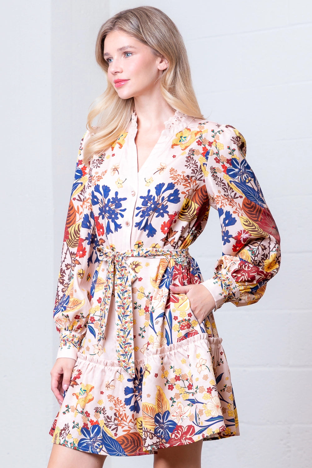 Floral Printed Dress - Salmon Multi