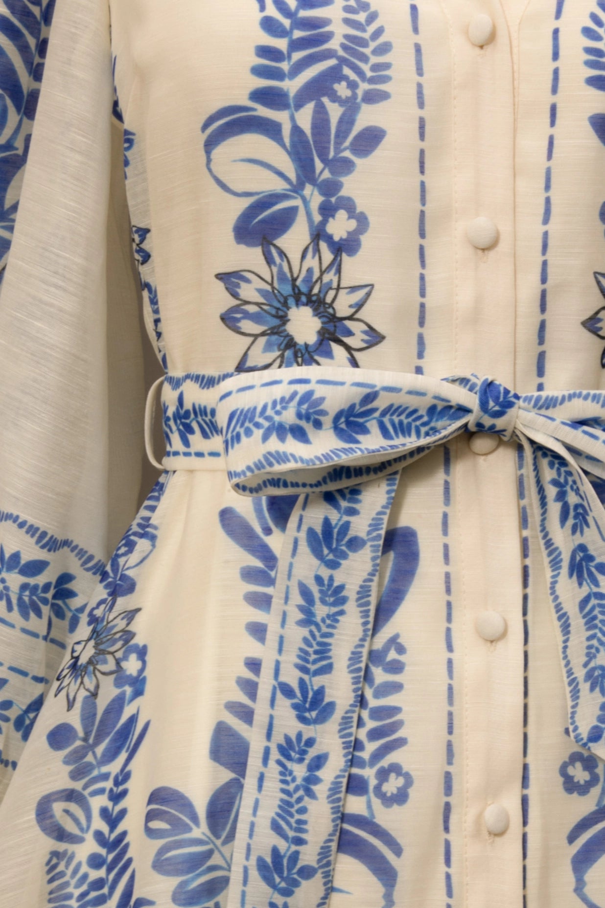 High Neck Long Sleeve Printed Dress - Ivory Multi - Spinout