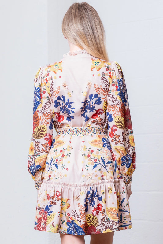 Floral Printed Dress - Salmon Multi