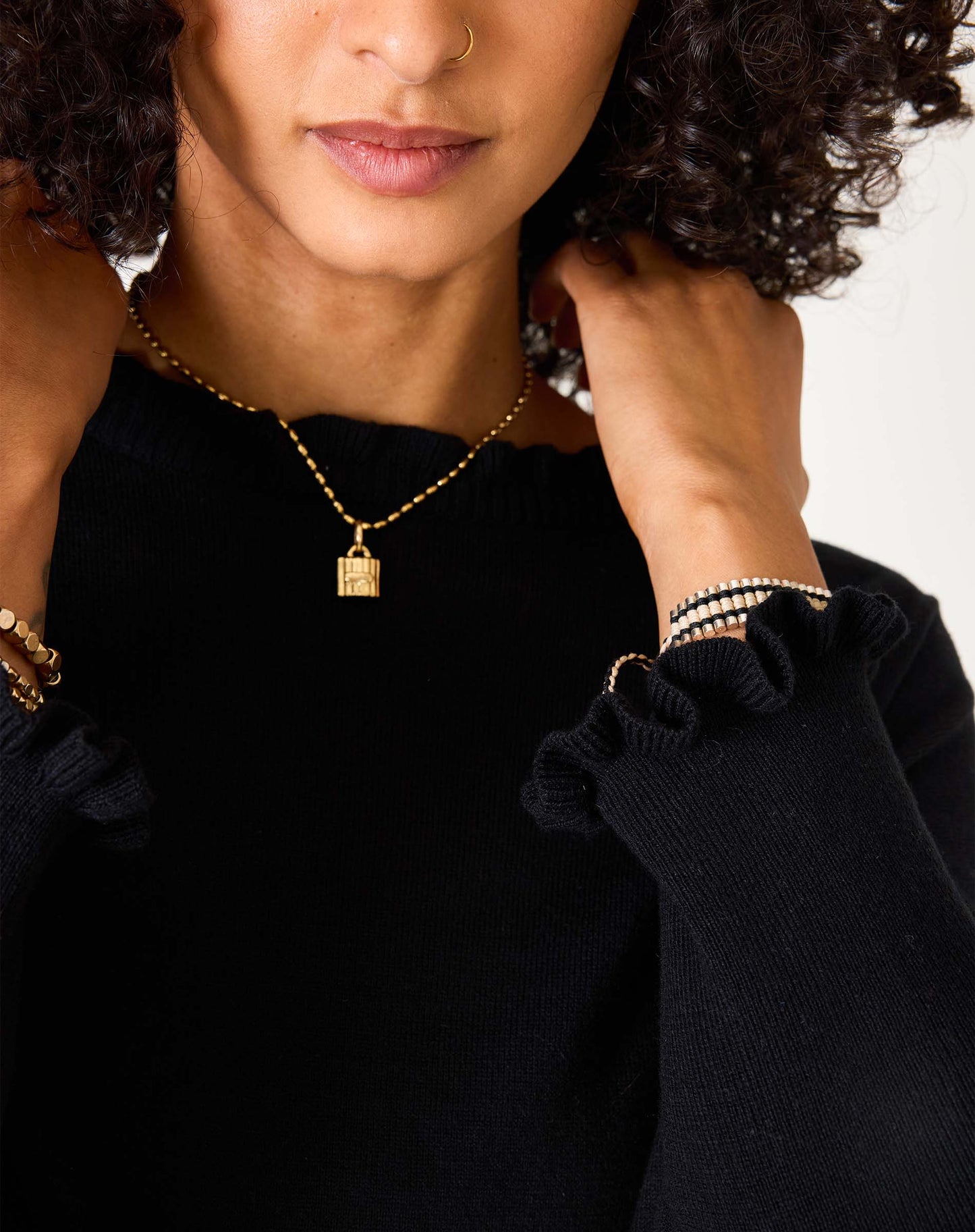 Catalina Cotton Ruffle Sweater - Black