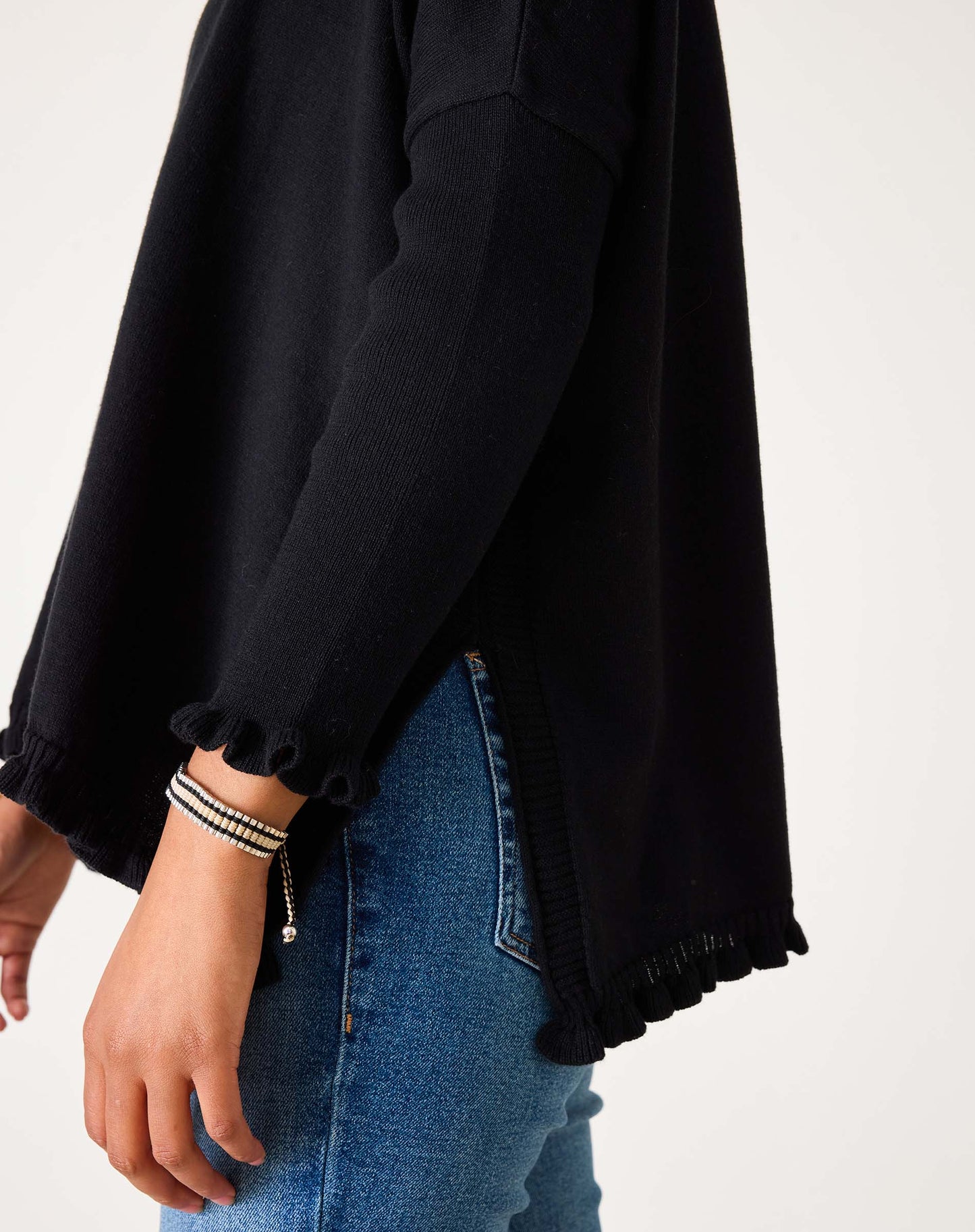 Catalina Cotton Ruffle Sweater - Black