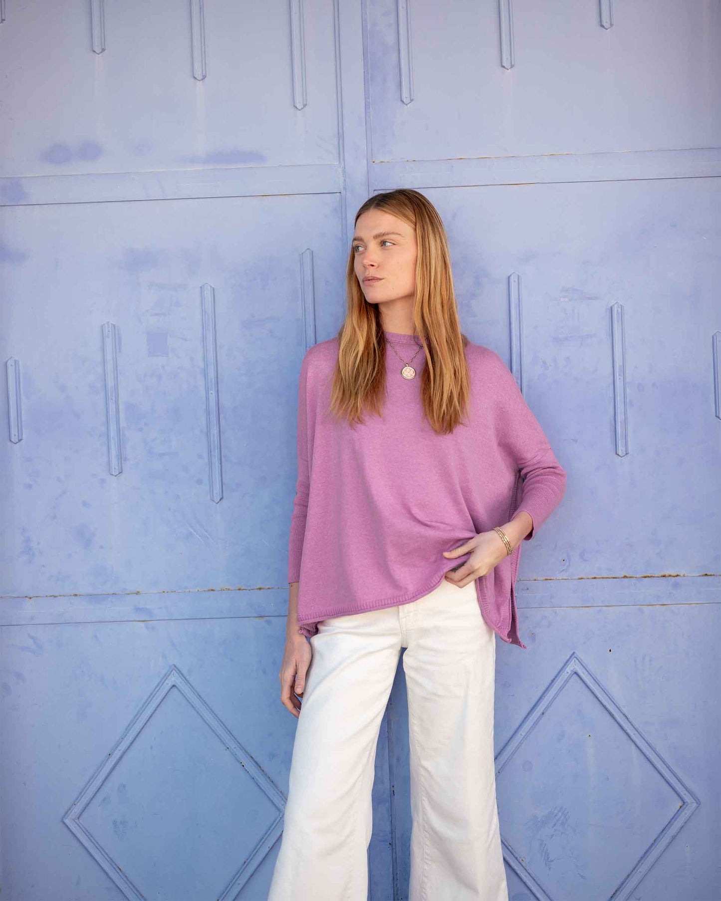 Catalina Cotton Sweater - Razzle Pink