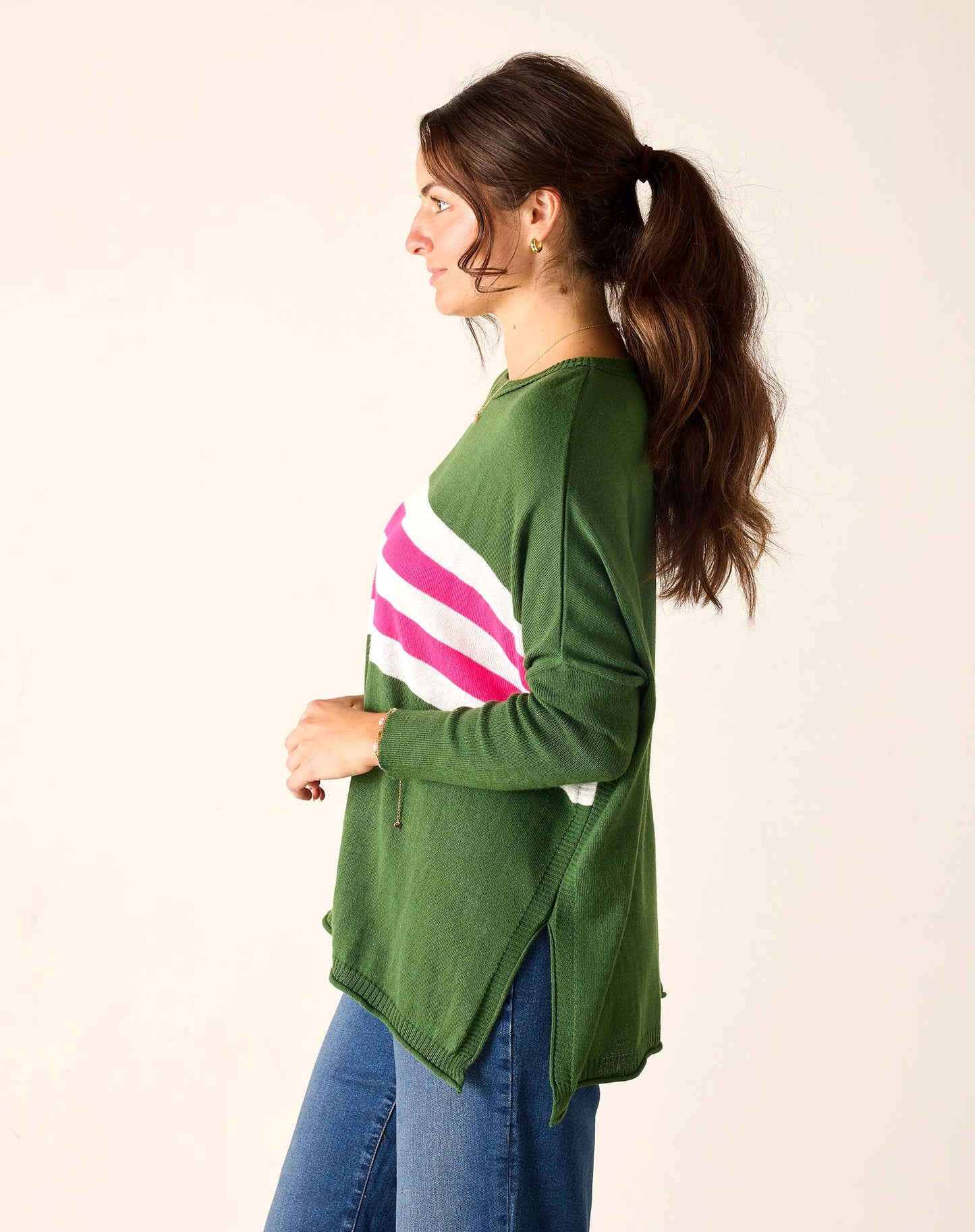 Catalina Crewneck Sweater - Green/Lipstick