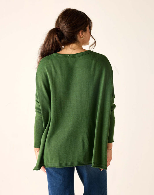 Catalina Crewneck Sweater - Green/Lipstick