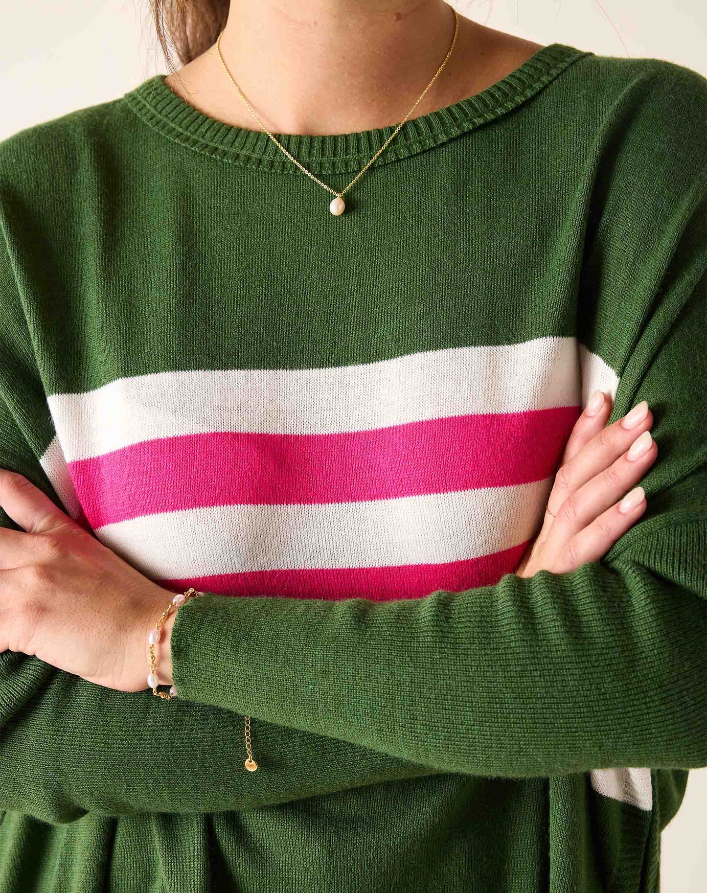 Catalina Crewneck Sweater - Green/Lipstick