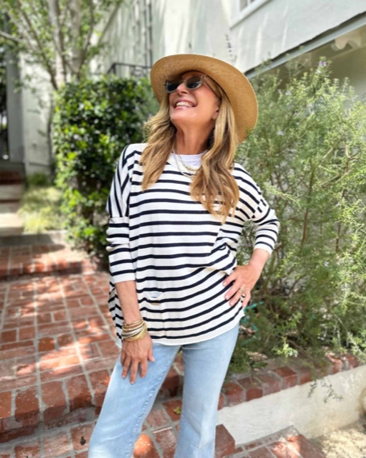 Catalina Crewneck Sweater - White/Navy Stripes