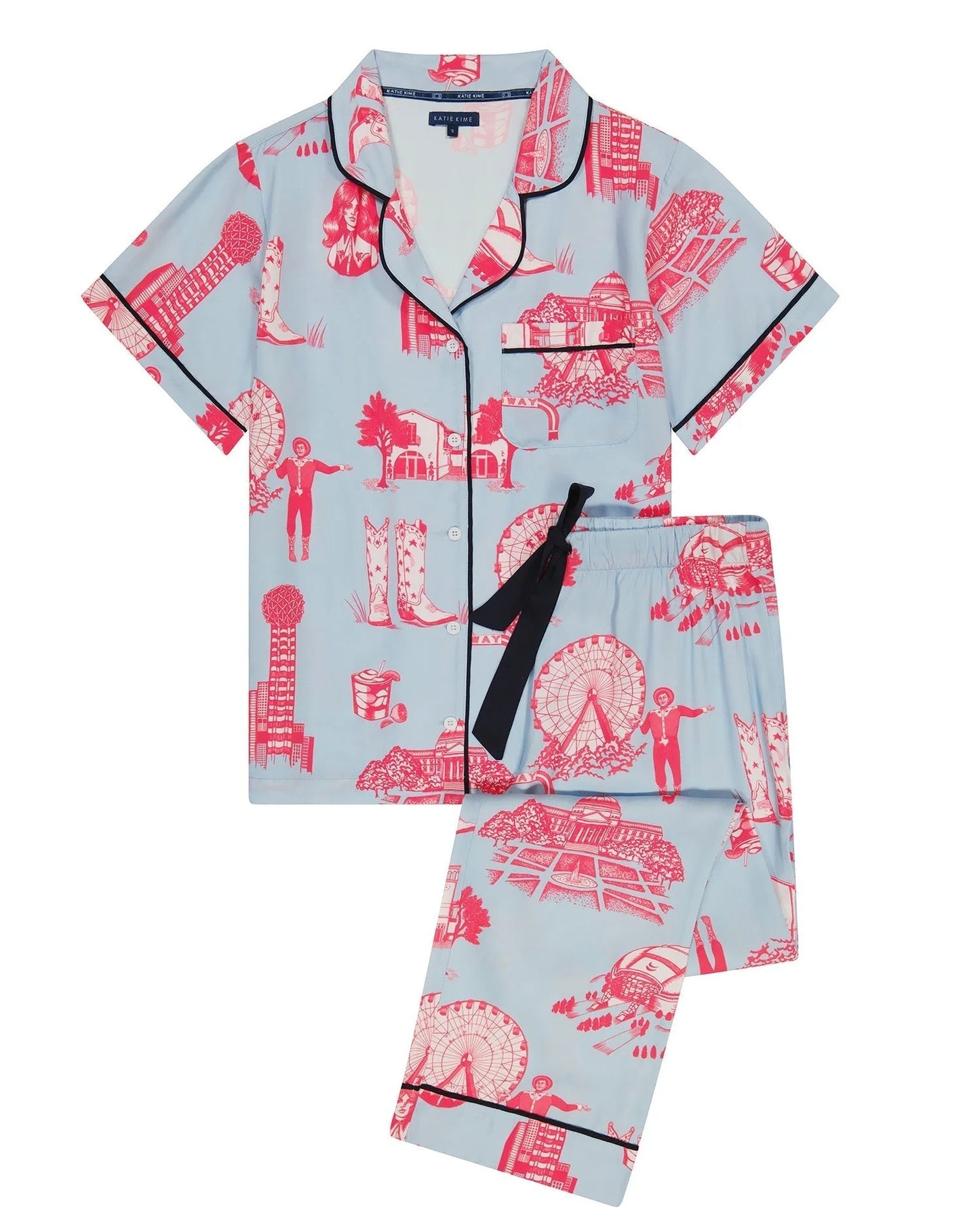 Dallas Toile Pajama Pants Set - Blue Pink