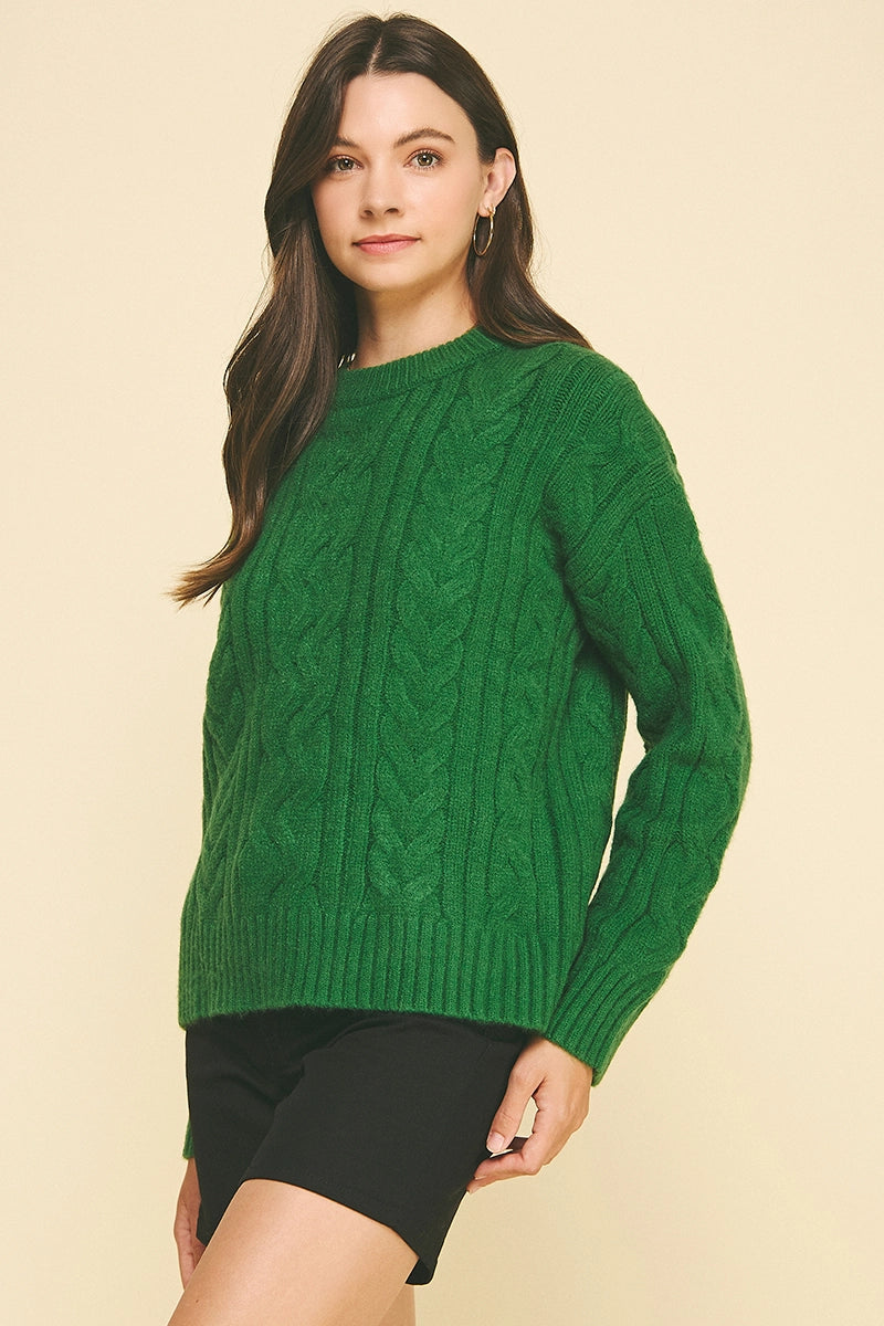 Cable Knit Sweater - Green