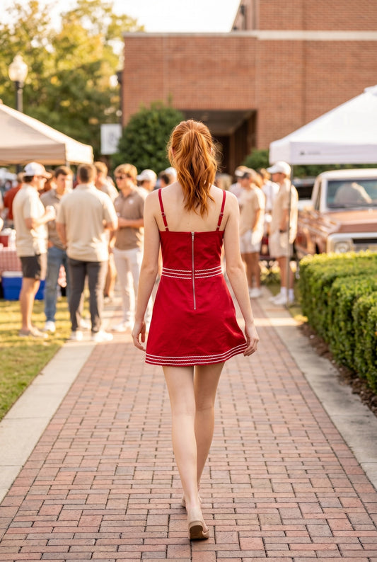 Exclusive Lace Trimmed Day-To-Night Mini Dress - Red/Off White