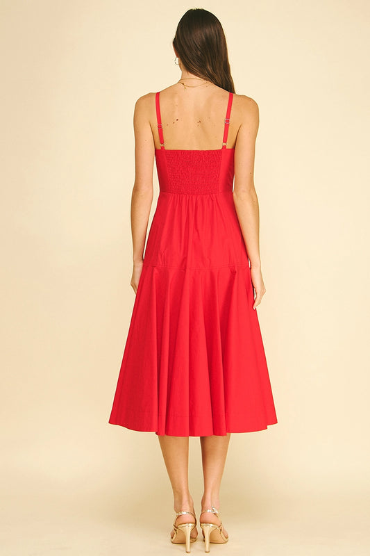 Halter Neck A-Line Midi Dress - Red