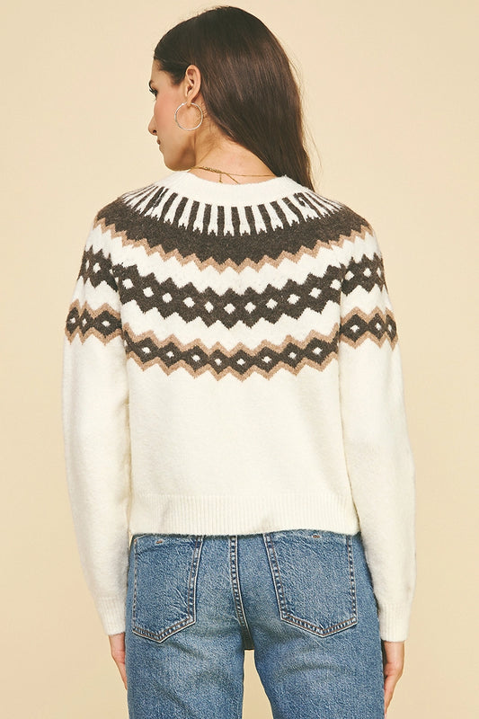 Vintage Geometric Pattern Sweater - Ivory/Multi