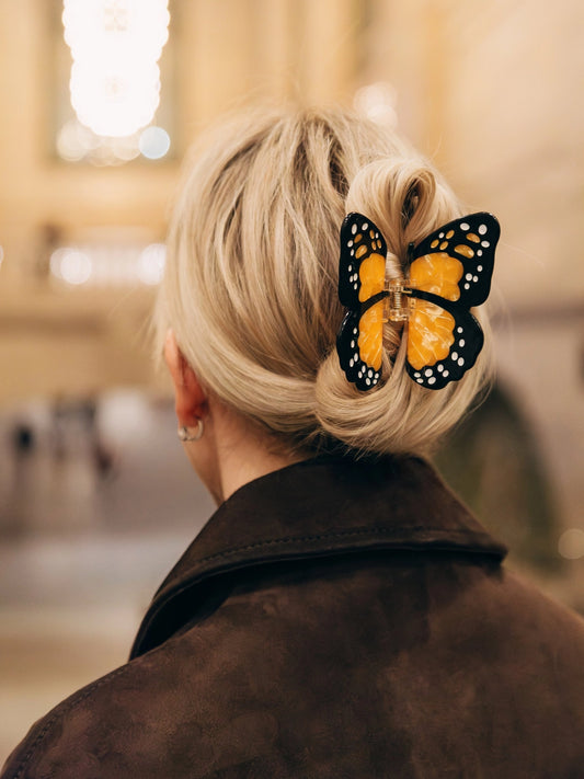 Hand-Painted Monarch Butterfly Claw Hair Clip | Eco-Friendly | Orange