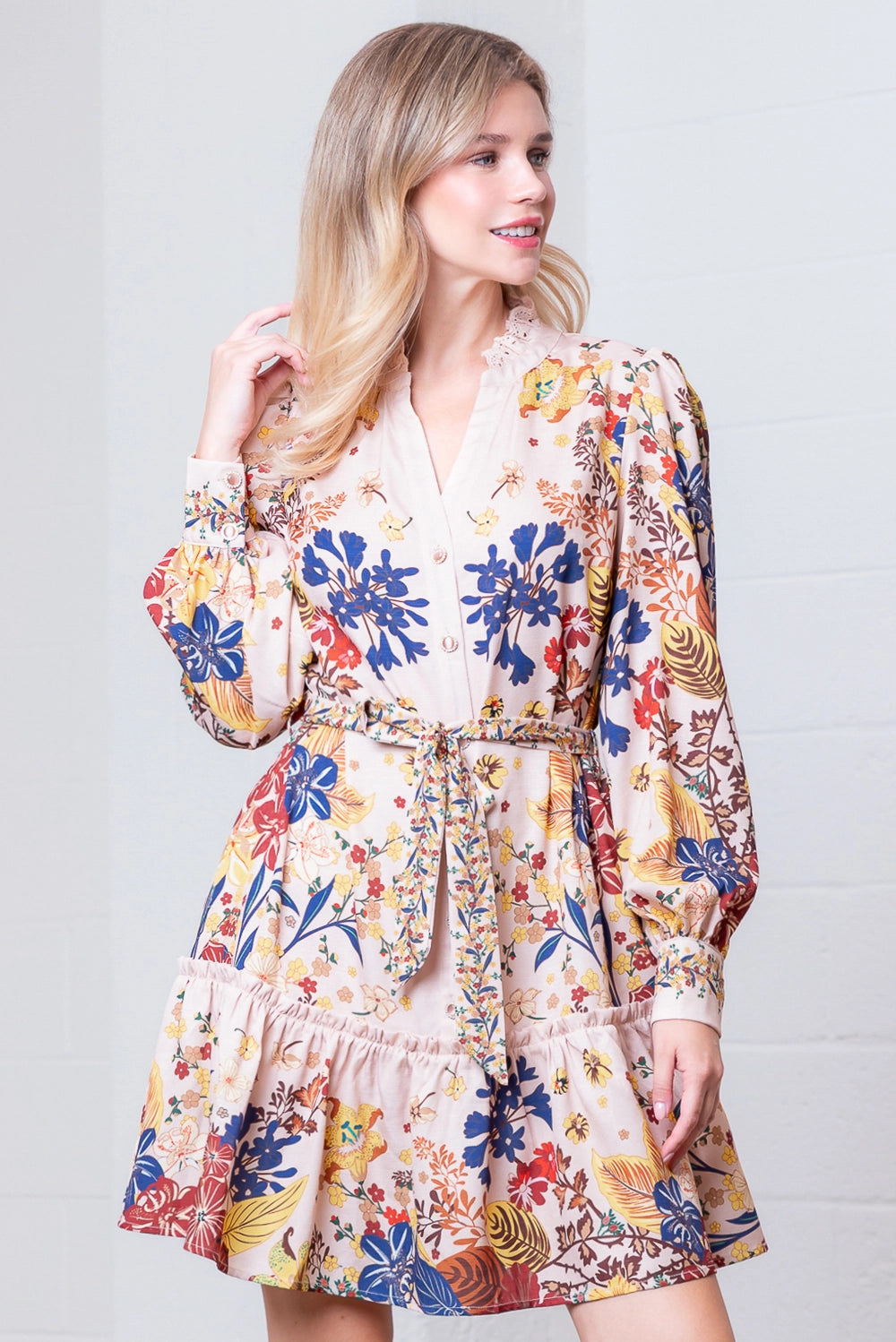 Floral Printed Dress - Salmon Multi