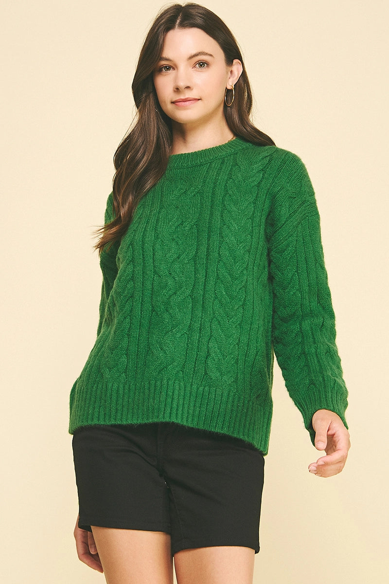 Cable Knit Sweater - Green