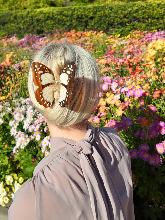 Hand-Painted Boho Monarch Claw Hair Clip | Eco-Friendly | Brown