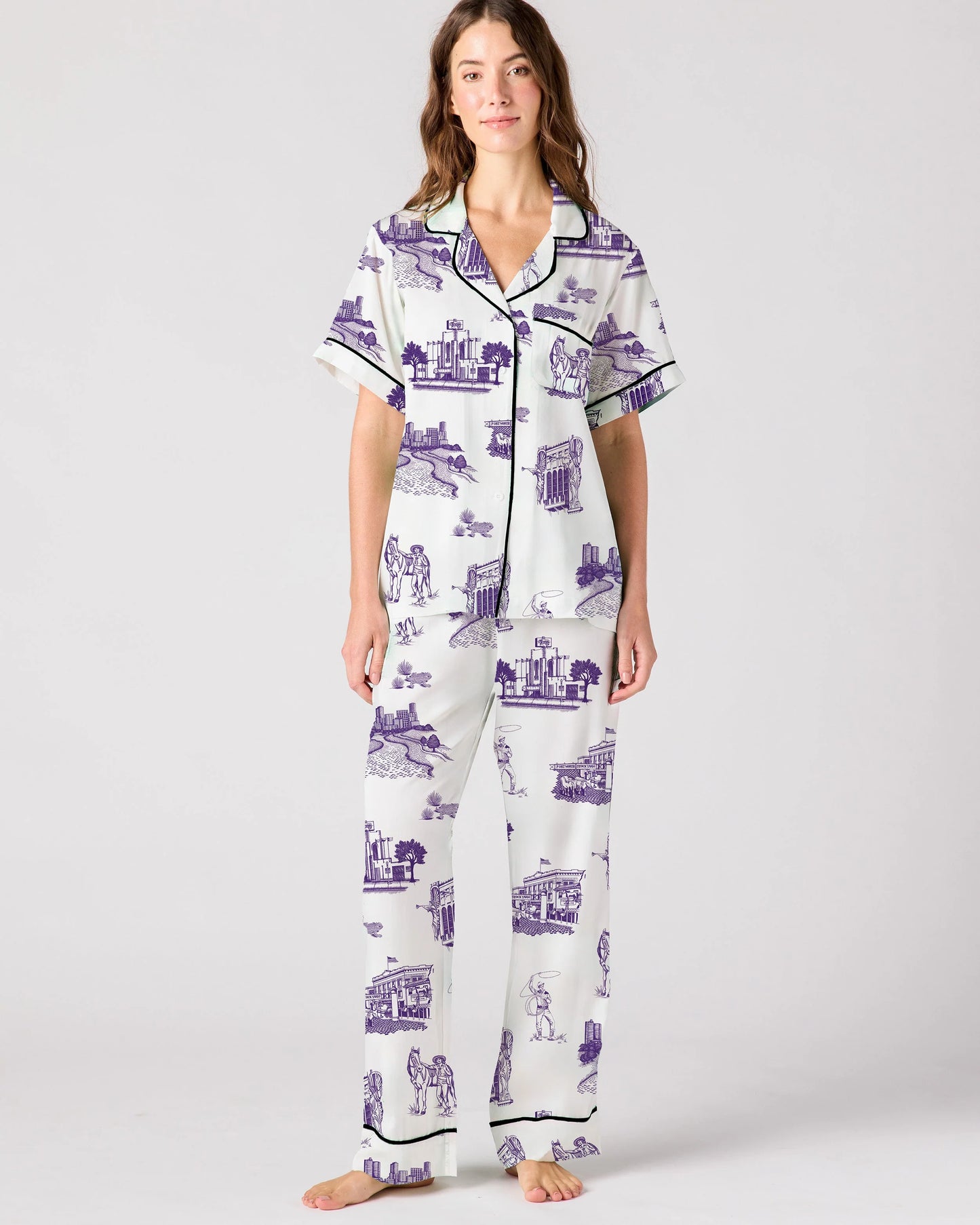 Fort Worth Toile Pajama Pants Set - Purple