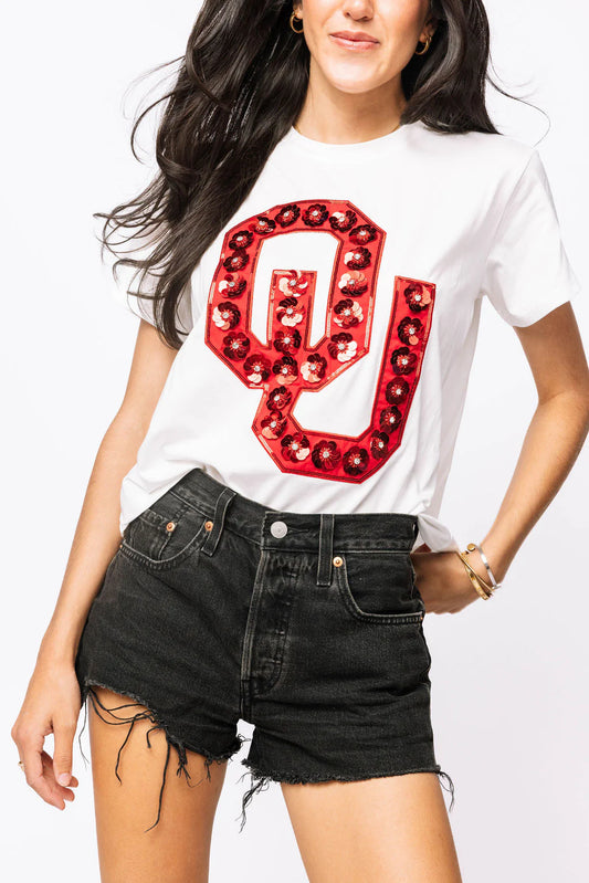 Licensed Oklahoma Mascot Sequin Flower Tee
