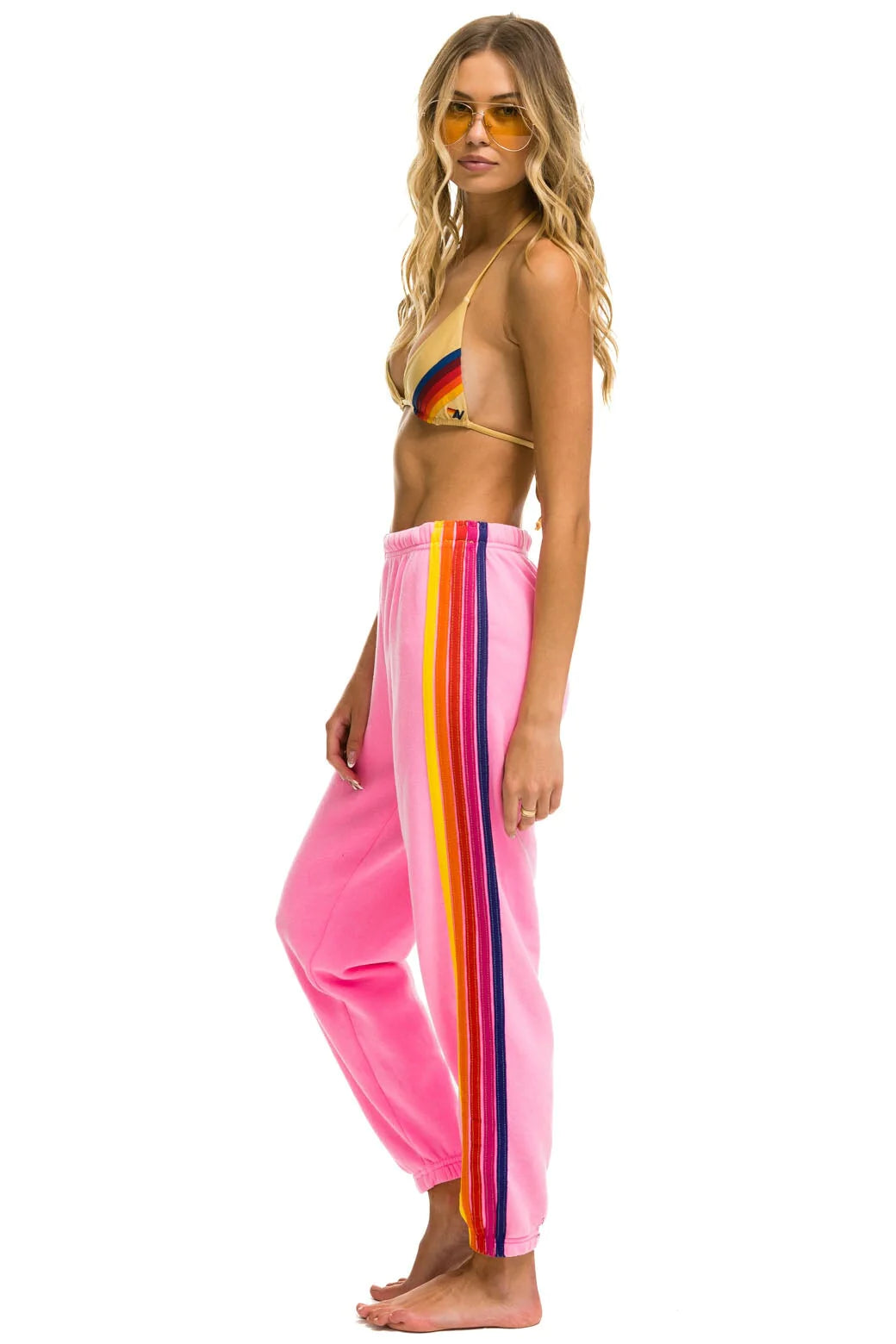 Aviator Nation - 5 Stripe Women's Sweatpants - Neon Pink/Yellow