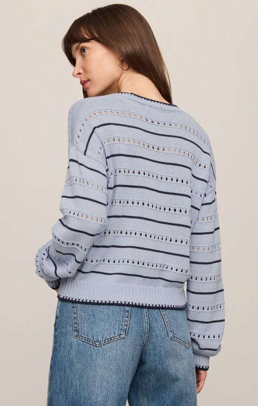 Darby Stripe Pointelle Sweater - Skyline
