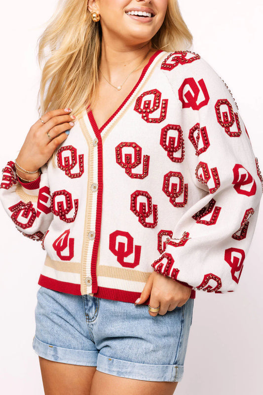 Licensed Oklahoma Knit In Mascot Rhinestone Cardigan