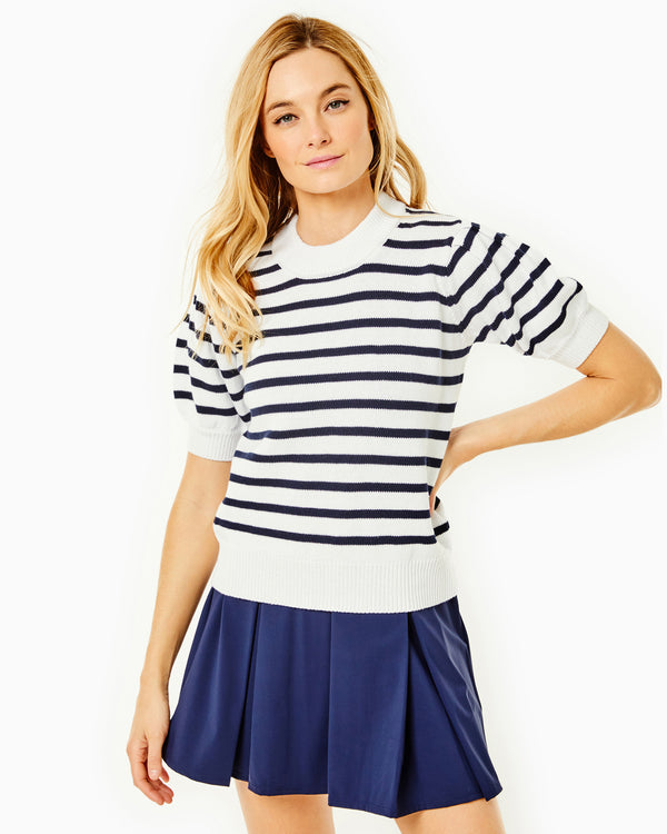 Addison Bay - Locust Active Sweater - Super White/ Navy Stripe