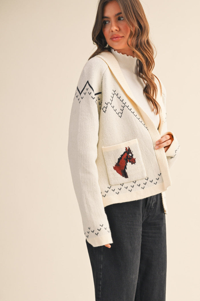 Horse Knit Sweater Cardigan - Ivory