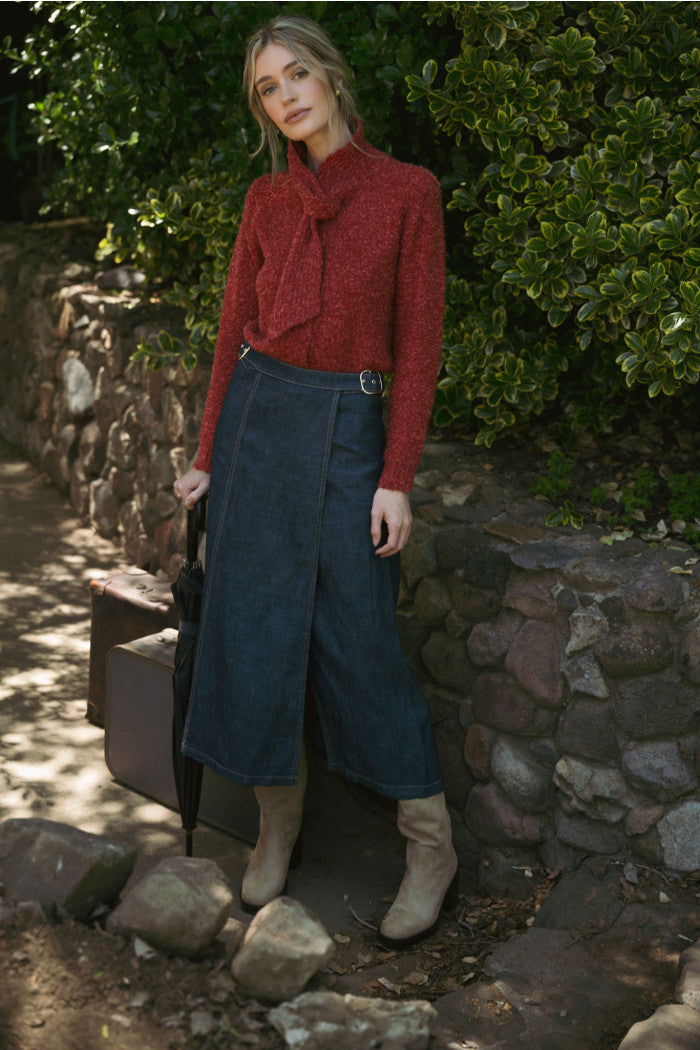 Tying Neck Sweater Cardigan - Burgundy