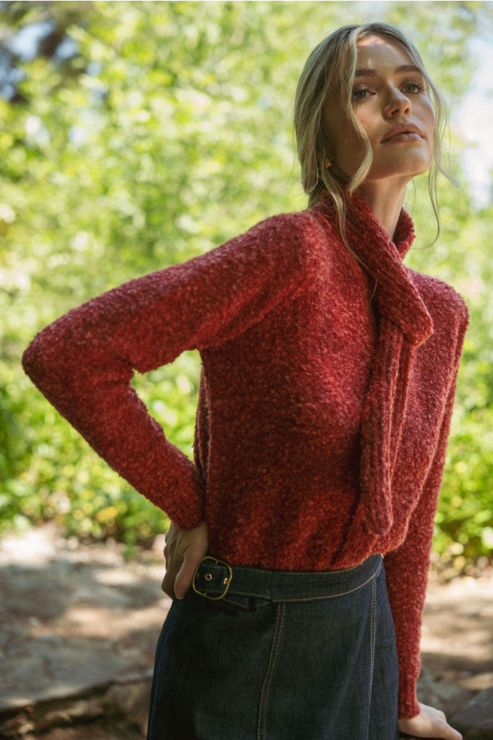 Tying Neck Sweater Cardigan - Burgundy